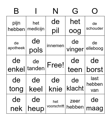 Wat scheelt er? Bingo Card