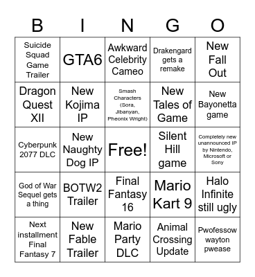 Parker's E3 BINGO Card