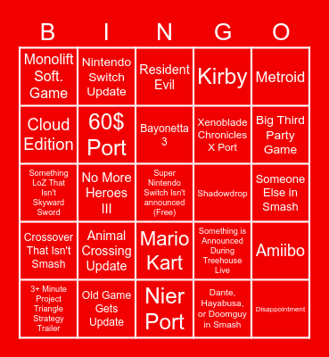 E3 Nintendo Direct 2021 Bingo Card