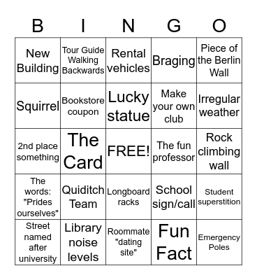 College Tour Bingo Brongo Bingo Card