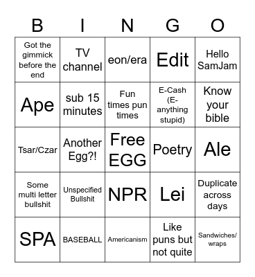 Joel Crosswords Bingo Card
