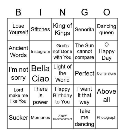 Musical Bingo Card