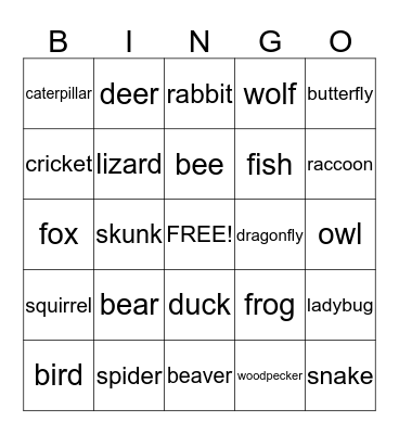 Animals & Insects Bingo Card