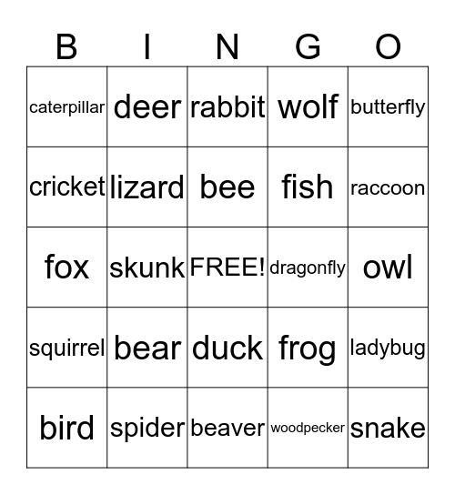 Animals & Insects Bingo Card