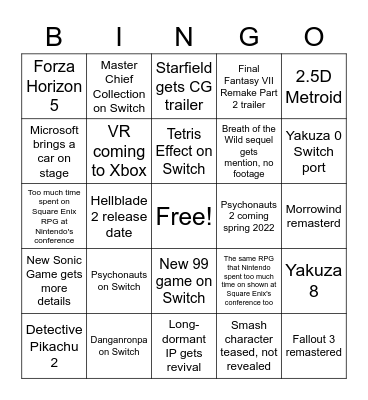 E3 Mess Bingo Card