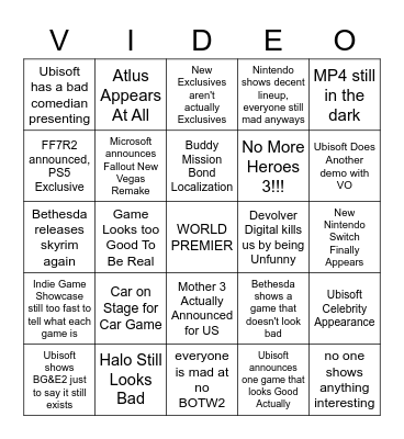 E3 2021: THE RETURN OF WEED3 Bingo Card