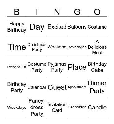 Party Time Bingo Card