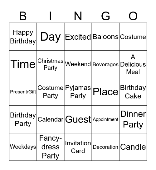 Party Time Bingo Card