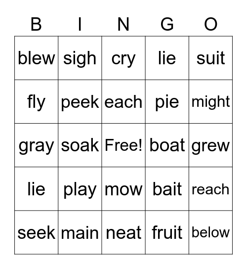 Vowel Digraph Bingo Card