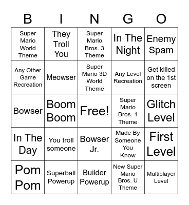 Super Mario Maker 2 Bingo Card