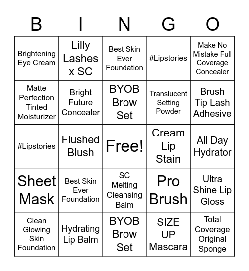 Sephora Collection Bingo Card