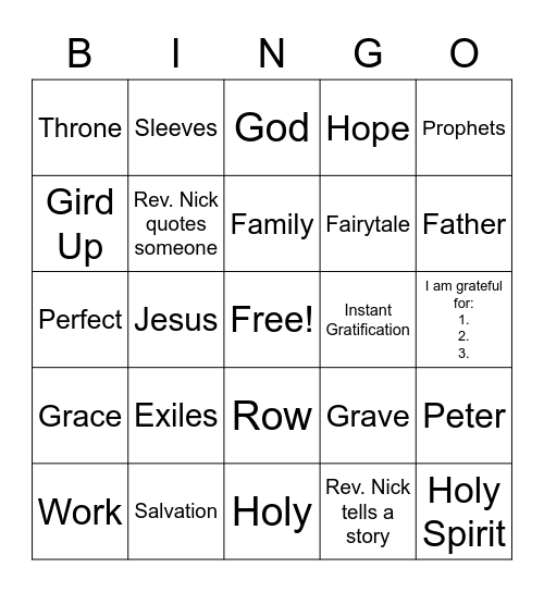 Sermon Bingo for June 6th, 2021 Bingo Card