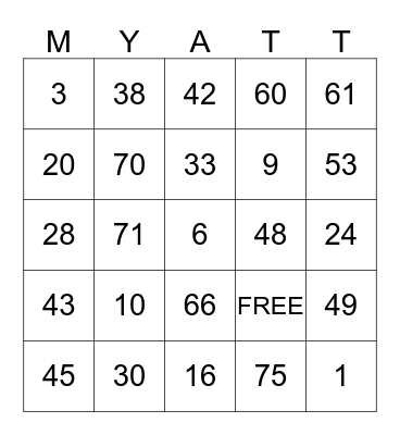 MY ATT Bingo Card