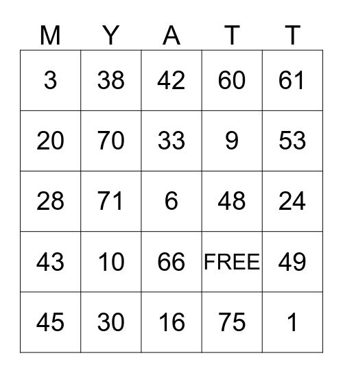 MY ATT Bingo Card