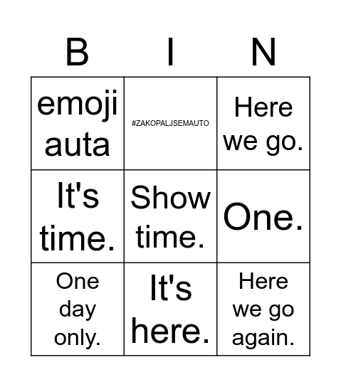 Bingo k číslu 1 Bingo Card