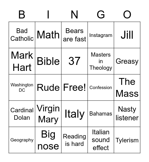 The Catholic Guy Show Bingo Card