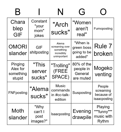 One Day in the CCR Server Bingo Card