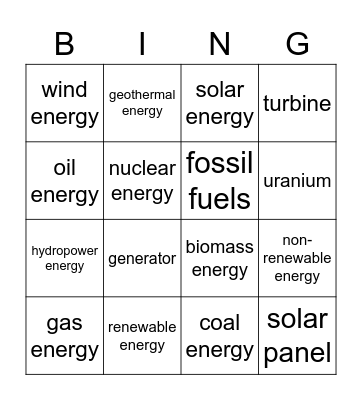 Energy Sources Bingo Card