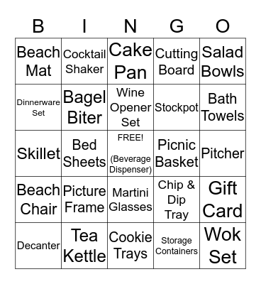 Kim's Bridal Shower Bingo Card