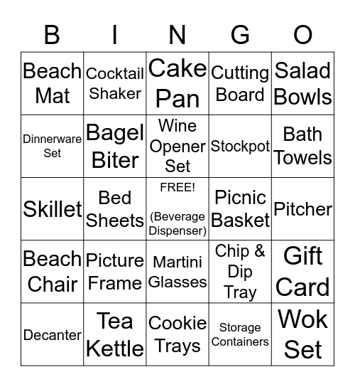 Kim's Bridal Shower Bingo Card