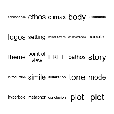Literature Bingo Card