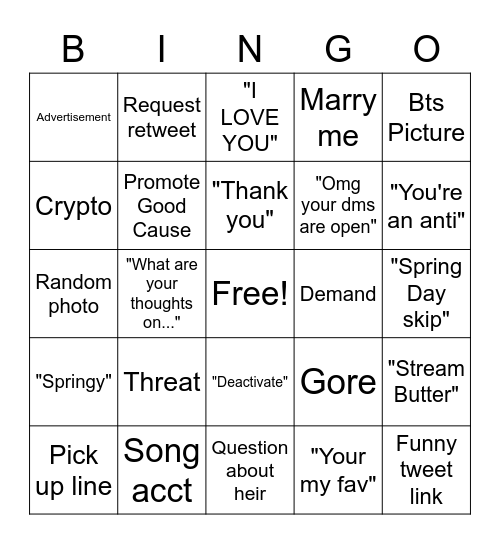 Spring Day's DMs Bingo Card