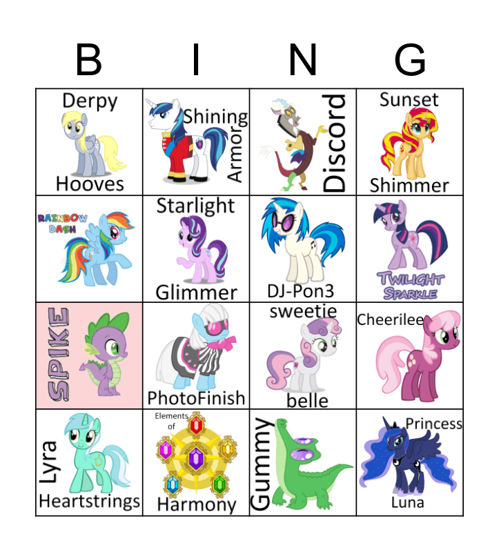 My Little Pony Bingo Card