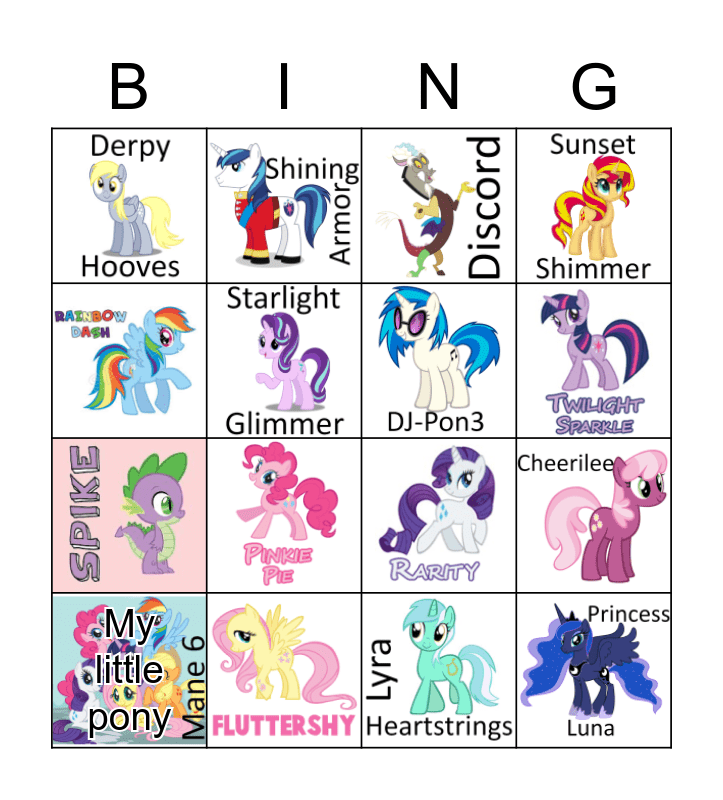 My Little Pony Bingo Card