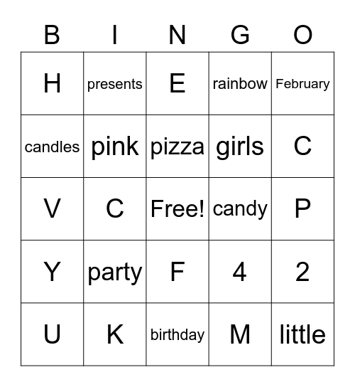 Cassidy's 8 Birthday!! Bingo Card