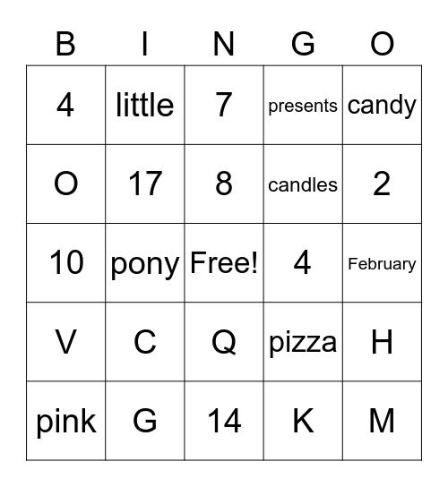 Cassidy's 8 Birthday!! Bingo Card