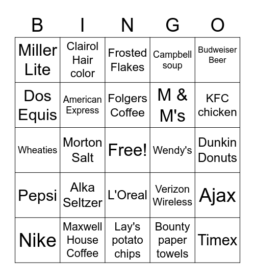 Slogans and Products Bingo Card