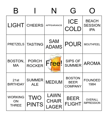 Beer Tasting Bingo Card