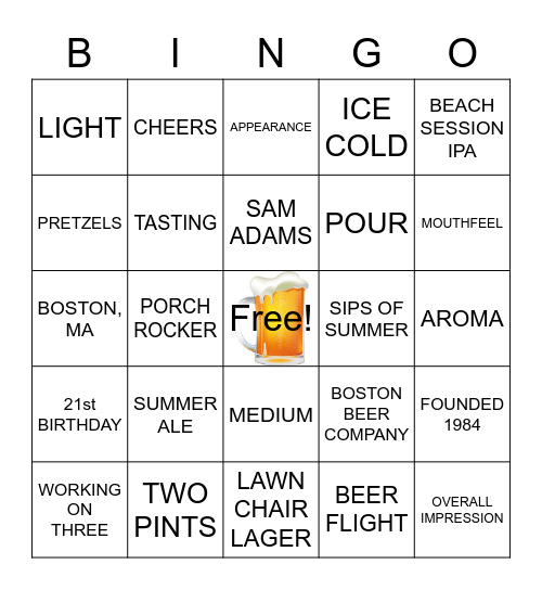 Beer Tasting Bingo Card