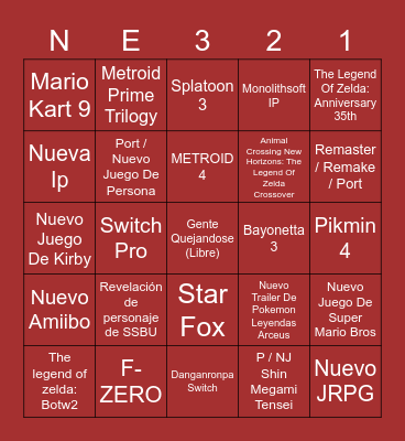 Nintendo Direct E3 2021 Bingo Card