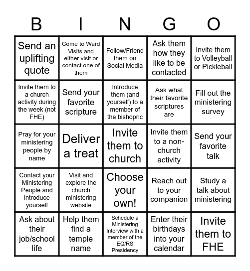 Ministering Madness! Bingo Card
