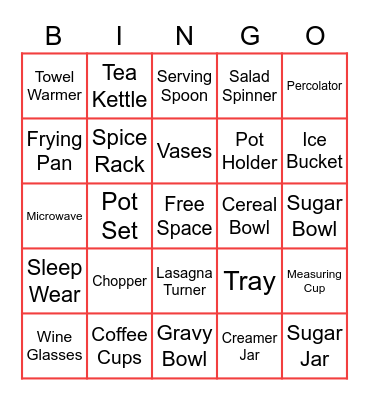 Bridal Bingo Card