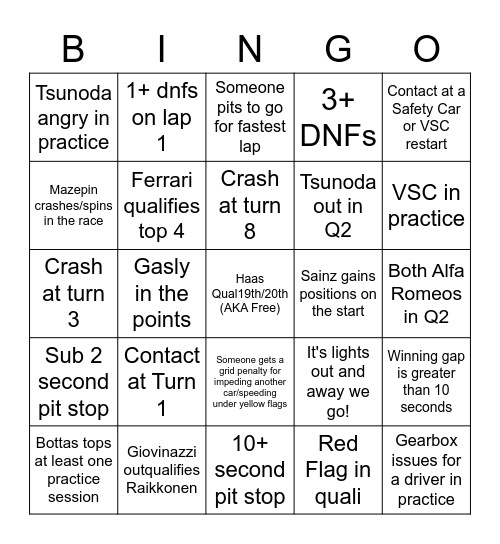 Azerbaijan Race Day! Bingo Card