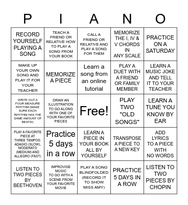 SUMMER PIANO CHALLENGE! Bingo Card