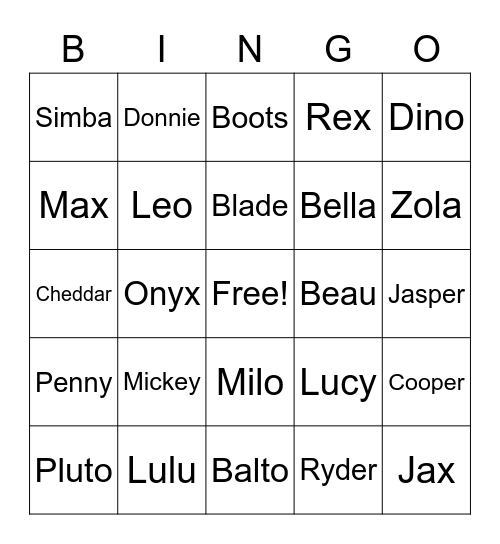Pet Bingo Card