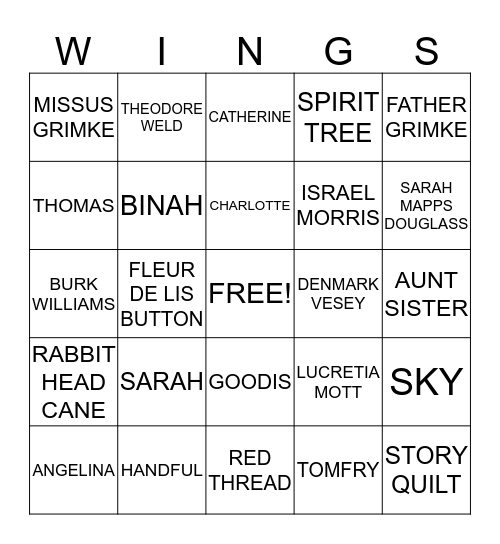 WINGS Bingo Card
