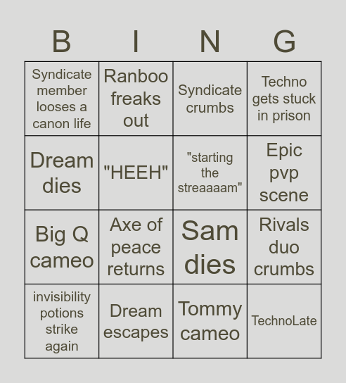 TechnoLore Bingo Card