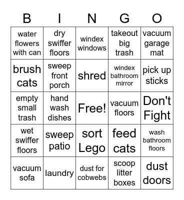 Chore Bingo Card