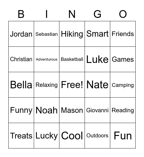 Noah Bingo Card