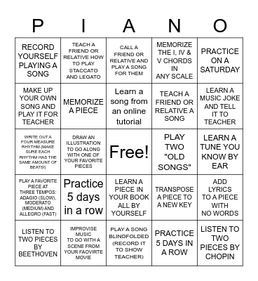 SUMMER PIANO CHALLENGE! Bingo Card