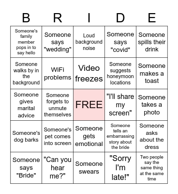 Bridal Shower Bingo Card