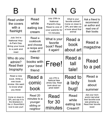 Summer Reading Bingo 2021 Bingo Card