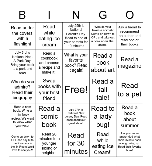 Summer Reading Bingo 2021 Bingo Card