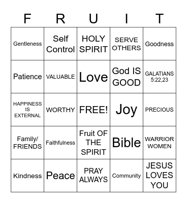 Fruits of the Spirit Bingo Card