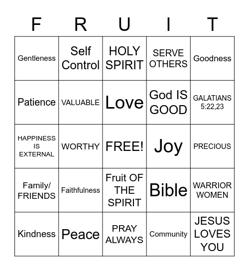 Fruits of the Spirit Bingo Card