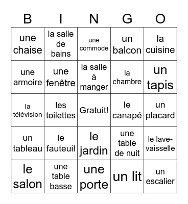 Les meubles (Fr1) Bingo Card